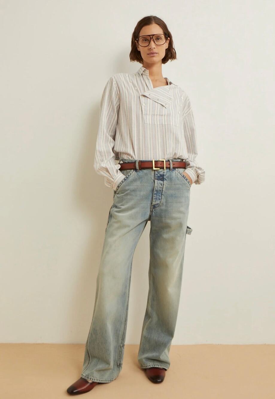 Laurence Bras Faded Blue Carpenter Jeans Wide Leg Baggy Cotton 27 Utility
